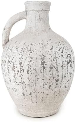 White Vintage Natural Stone Finish 28cm Bottle Vase with Handle - Stone