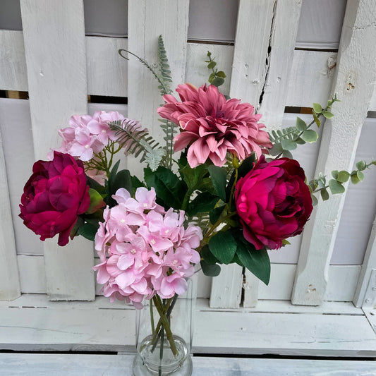 Millicent & Monarch Dahlia Arrangement in a glass vase