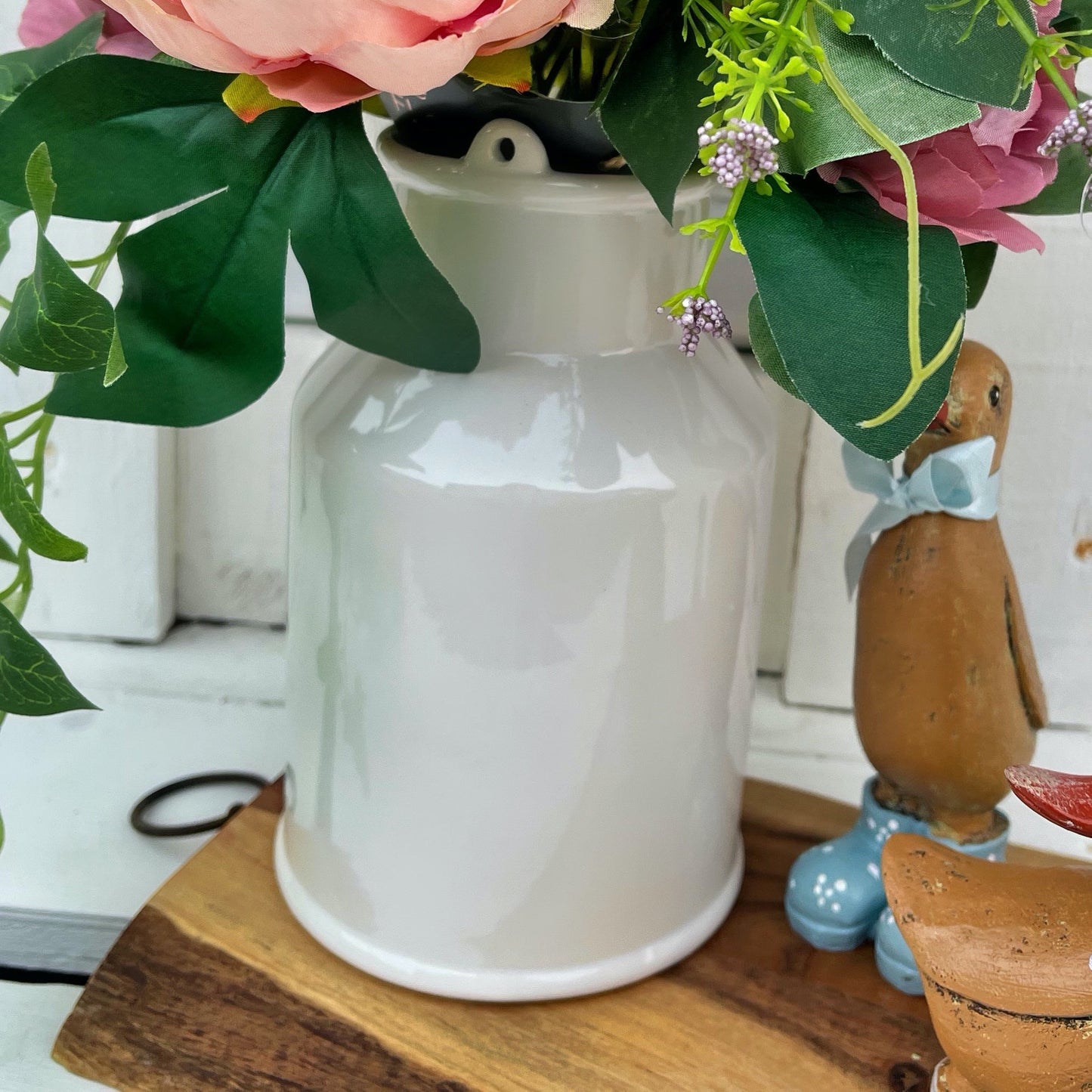 Marion Dusky Peonies and Blooms in White Ceramic Vase Artificial