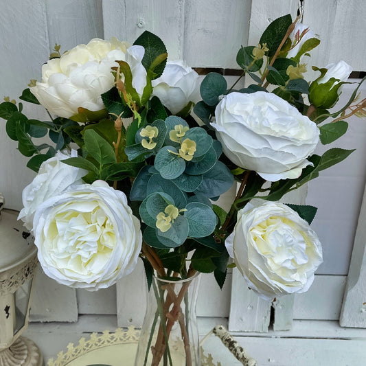 Peony & Rose Arrangement in a beaker glass vase
