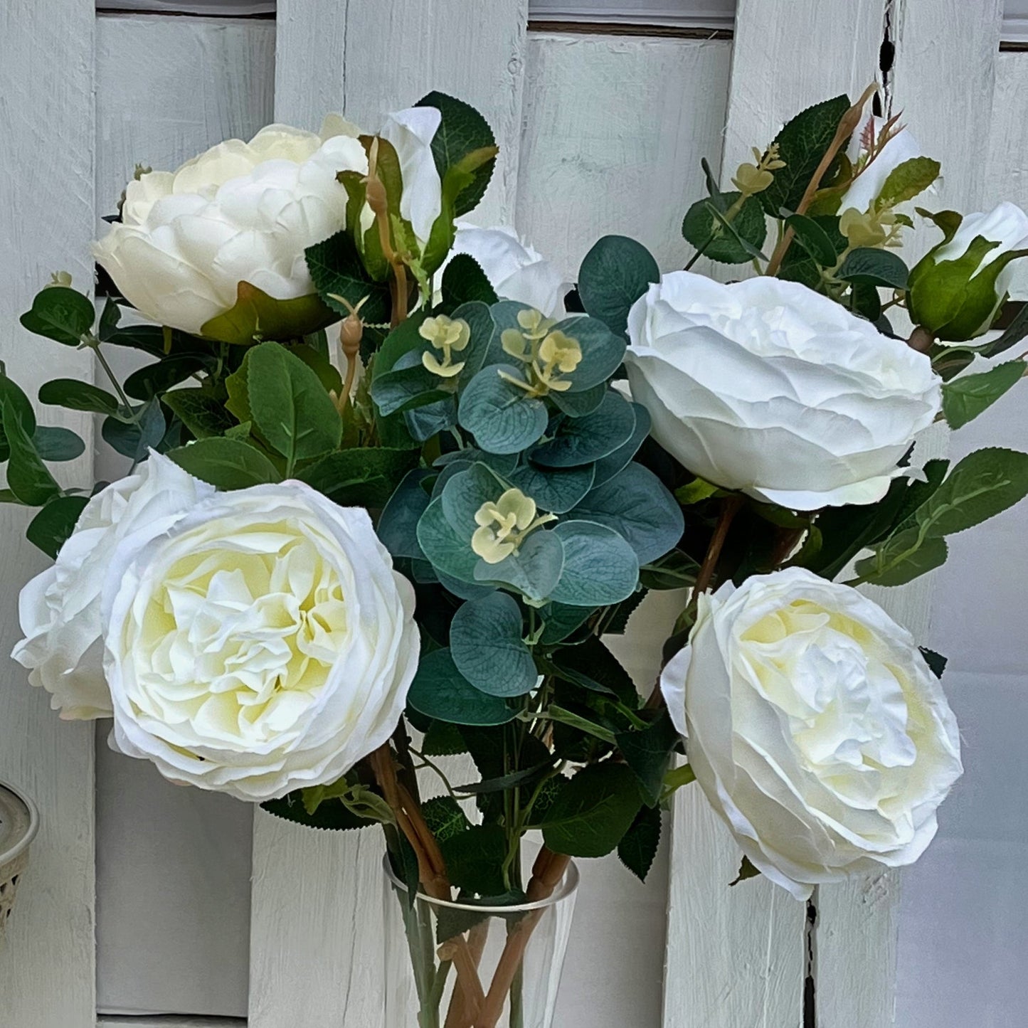 Peony & Rose Arrangement in a beaker glass vase
