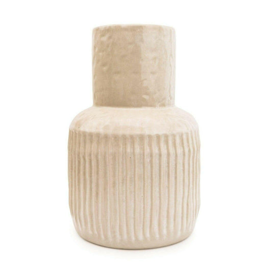 Annabell Cream Wide Neck Vase With Ridges 30cm