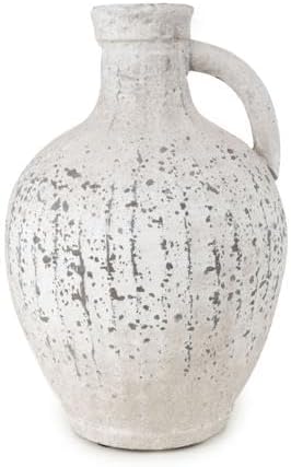 White Vintage Natural Stone Finish 28cm Bottle Vase with Handle - Stone