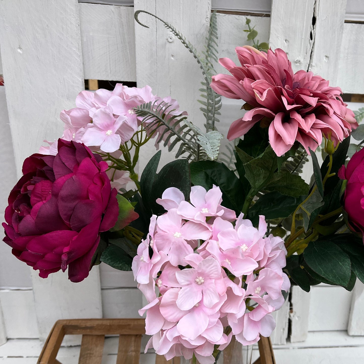 Millicent & Monarch Dahlia Arrangement in a glass vase