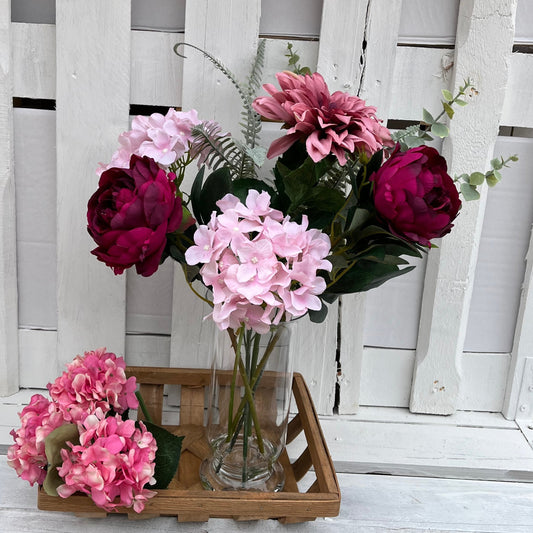 Millicent & Monarch Dahlia Arrangement in a glass vase