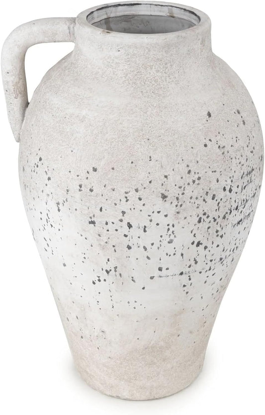 White Vintage Natural Stone Finish 37cm Urn Vase with Handle