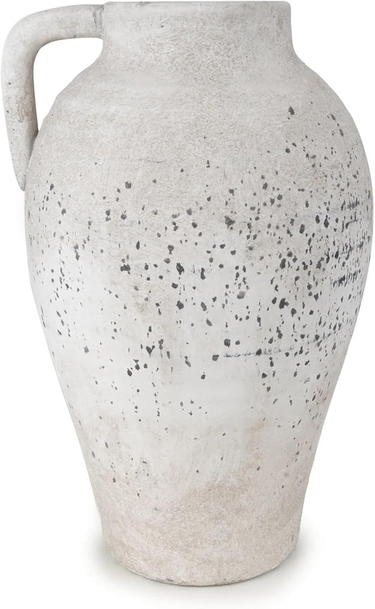 White Vintage Natural Stone Finish 37cm Urn Vase with Handle