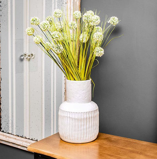 Annabell Cream Wide Neck Vase With Ridges 30cm