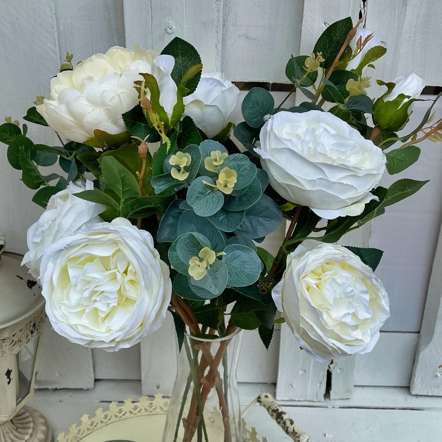 Peony & Rose Arrangement in a beaker glass vase